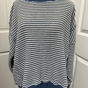 American Eagle This Feels Seriously Lived In Blue Waffle Weave Pullover Small